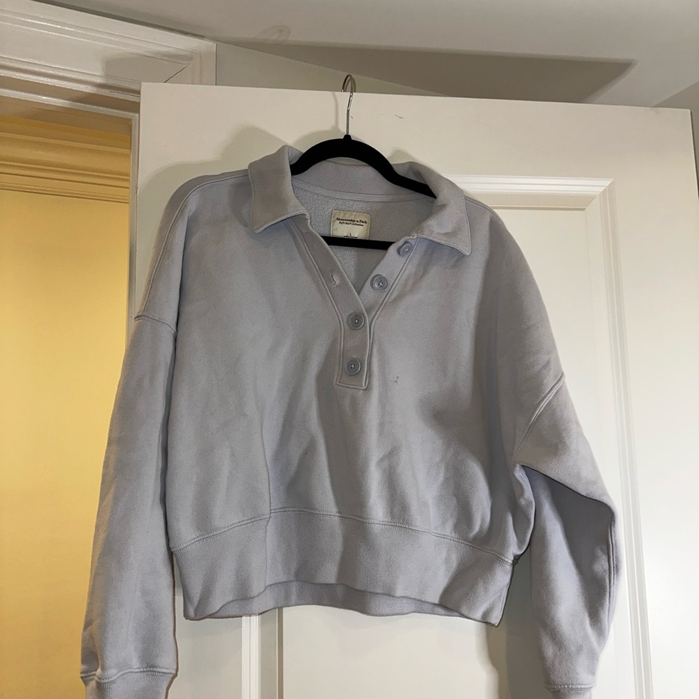 Abercrombie baby Blue Long Sleeve Cropped Polo Sweatshirt